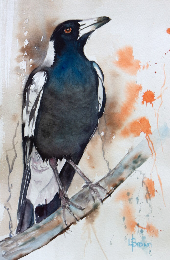 It s Me 28 Magpie Watercolour Painting by artist Lorraine Brown