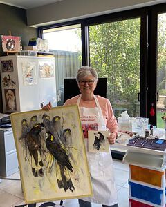 Watercolour artist Lorraine Brown in her studio